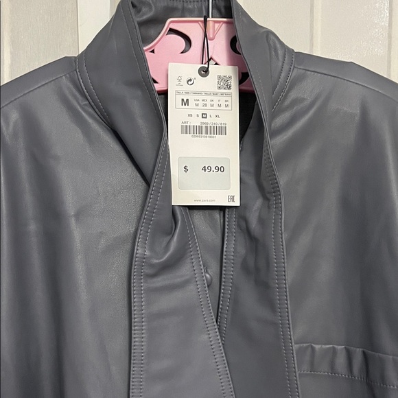 Zara Women's Dark Grey Faux Leather Tie Shirt - Picture 2 of 7